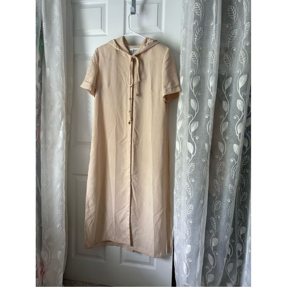 Vintage Julian Taylor short-sleeve button-up midi dress shirt hooded cape sz 12